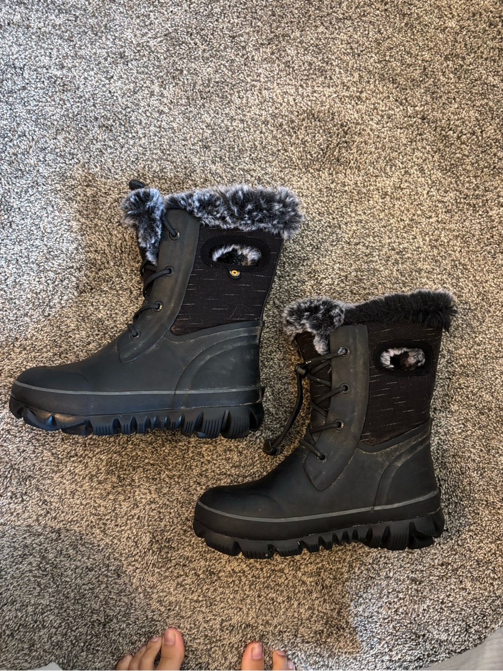 Bogs Black Faux-Fur Cuff Kids Snow Boots